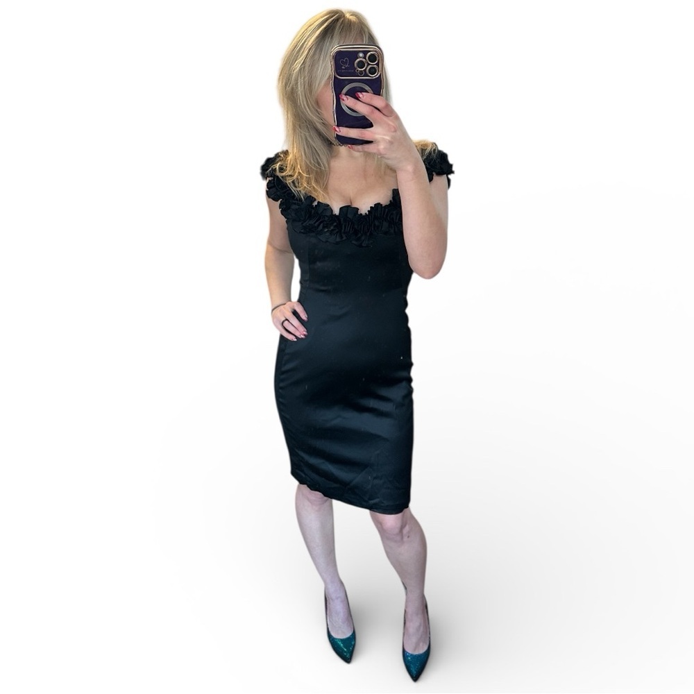White House Black Market Black Ruffle Formal Midi Dress Size 4